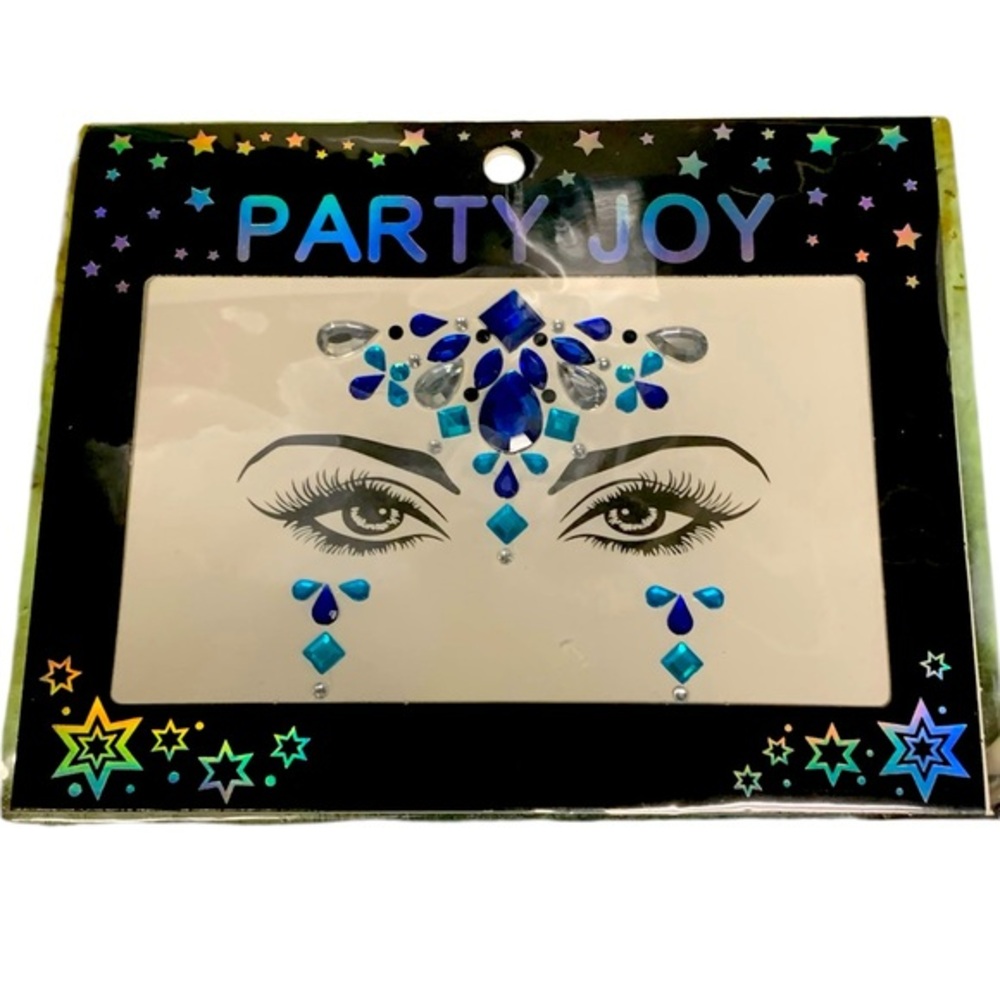 Party Joy Turquoise, Royal Blue And Iridescent Face Jewels